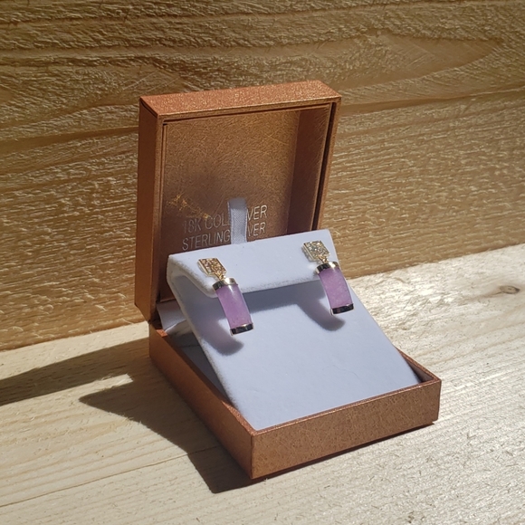 Genuine Jade Purple Good Luck Earrings 18k - Picture 2 of 3